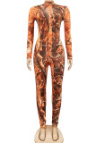 Yellow Casual Print O Neck Regular Jumpsuits