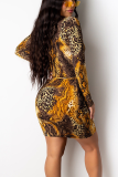 Yellow Sexy Pierced Split Joint Half A Turtleneck Sheath Dresses