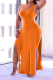 Tangerine Red Sexy Solid High Opening U Neck Sleeveless Two Pieces