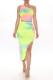 Multicolor Fashion Sexy Print Tie Dye Backless Slit One Shoulder Sleeveless Two Pieces
