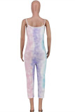 Colour Sexy Casual Print Tie Dye Backless Spaghetti Strap Sleeveless Two Pieces
