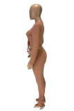 Pink Casual Solid Draw String O Neck Long Sleeve Two Pieces