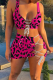 Rose Red Sexy Leopard Hollowed Out Frenulum U Neck Sleeveless Two Pieces