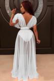White Fashion adult Sexy Celebrities Sleeve Sleeveless V Neck Swagger Floor-Length hollow out Dr