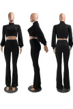 Black Casual Solid Split Joint Long Sleeve Two Pieces
