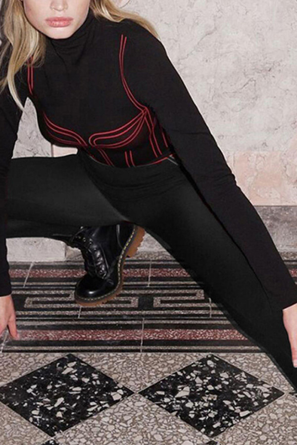 Red Sportswear Print O Neck Long Sleeve Two Pieces