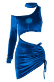 Coffee Sexy Solid Hollowed Out Frenulum Dresses