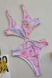 Pink Fashion Sexy Print Backless Swimwears