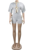 Grey Fashion Sexy Bandage Patchwork Solid Straight Two-Piece Short Set