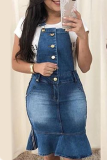 Deep Blue Casual Solid Patchwork Boot Cut High Waist Speaker Bottoms