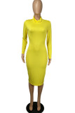 Yellow Fashion Sexy adult Ma'am Turtleneck Solid Plus Size