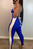 Pink Sexy Casual Solid Patchwork Backless Spaghetti Strap Skinny Jumpsuits