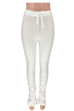 White Button Fly Sleeveless High Patchwork Split Solid Draped Boot Cut Pants