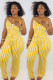 Yellow Sexy Striped Polyester Sleeveless Slip Jumpsuits