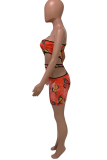 Pink Sexy Print Hollowed Out One Shoulder Pencil Skirt Dresses