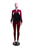 Deep Blue Fashion Casual Patchwork Basic Zipper Collar Long Sleeve Two Pieces