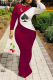 Wine Red Casual Print Patchwork O Neck Sheath Dresses