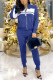 Dark Blue Fashion Casual Patchwork Patchwork Zipper Collar Long Sleeve Two Pieces