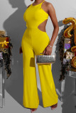 Red Sexy Casual Solid Strap Design O Neck Regular Jumpsuits