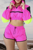 Pink Work Street Solid Patchwork Turndown Collar Long Sleeve Two Pieces