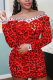 Red Sexy Leopard Patchwork Letter V Neck Wrapped Skirt Dresses