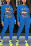 Red Fashion Casual Letter Lips Printed Basic O Neck Long Sleeve Two Pieces