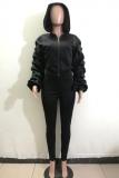 Black Fashion adult Casual Patchwork Draped Solid Two Piece Suits pencil Long Sleeve