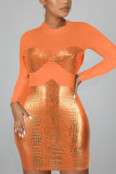 Pink Sexy Print Patchwork O Neck Pencil Skirt Dresses