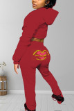 Red Sexy Embroidery Hooded Collar Long Sleeve Regular Sleeve Short Two Pieces