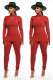 Red Polyester Casual Fashion adult Solid Two Piece Suits Patchwork Slim fit pencil Long Sleeve