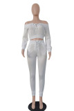 White venetian Sexy Solid Bandage Two Piece Suits pencil Long Sleeve Two Pieces