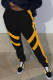 Yellow Black Sportswear Solid Patchwork With Belt Regular High Waist Pencil Bottoms