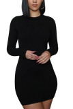 Red Fashion Daily Adult Polyester Solid Split Joint O Neck Long Sleeve Mini Pencil Skirt Dresses