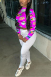 Rose Red Fashion Print O Neck Long Sleeve Two Pieces