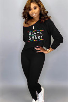 Black Lightly cooked Fashion adult Solid Two Piece Suits Print Letter pencil Long Sleeve