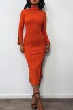 Orange Sexy Solid Split Joint High Opening Half A Turtleneck Pencil Skirt Dresses