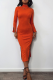 Orange Sexy Solid Split Joint High Opening Half A Turtleneck Pencil Skirt Dresses