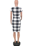 Black Yellow Fashion Casual Patchwork Print Basic V Neck Short Sleeve Dress