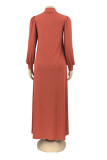 Purplish Red Casual Solid Long Sleeve Two Pieces