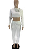 White Work Daily Solid Patchwork O Neck Long Sleeve Two Pieces