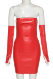 Red Fashion Sexy Solid Backless Strapless Long Sleeve Dresses