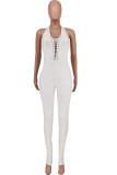 White Fashion Sexy Solid Backless Halter Skinny Jumpsuits