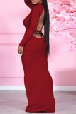 Red Sexy Solid Hollowed Out Backless Half A Turtleneck Wrapped Skirt Dresses