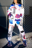 White Casual Print Letter Long Sleeve Two Pieces