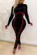Black Sexy Solid O Neck Skinny Jumpsuits