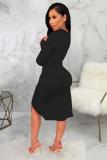 Black Fashion Sexy Cap Sleeve Long Sleeves V Neck Princess Dress Mini Patchwork hollow out Solid