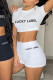 White Fashion Casual Sweet Letter Embroidered O Neck Short Sleeve Two Pieces