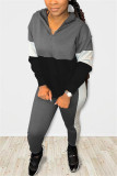 Black Fashion Casual Patchwork Patchwork Zipper Collar Long Sleeve Two Pieces