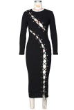 Red Sexy Solid Hollowed Out Split Joint Frenulum O Neck A Line Dresses