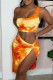 Orange Fashion Sexy Print Tie-dye One Shoulder Sleeveless Two Pieces